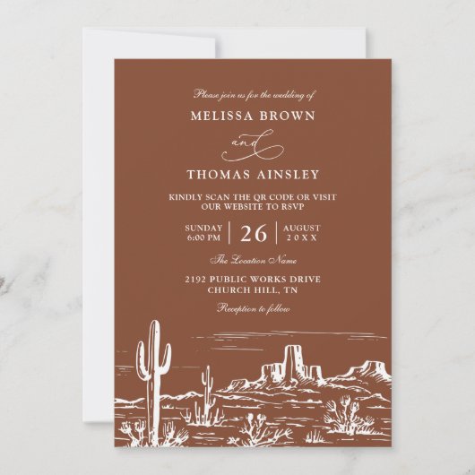 Invitation Boho Minimalist Terracotta Western QR Code Wedding (Devant)