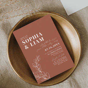 Invitation Boho Minimaliste Botaniques Terracotta Mariage