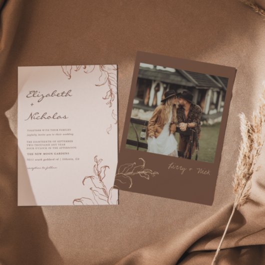 Invitation Boho Minimaliste Botaniques Terracotta Mariage