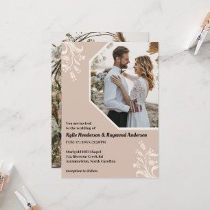 Invitation Boho minimaliste Floral clair Mariage beige