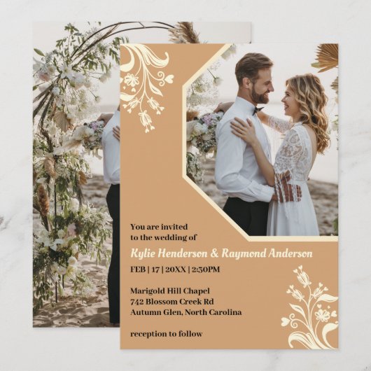 Invitation Boho Minimaliste Floral Mariage (Devant / Derrière)