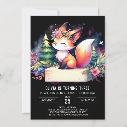 Invitation Boho Minimaliste Fox Anniversaire numérique (Devant)