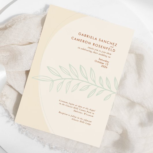 Invitation Boho minimaliste Mariage botanique beige