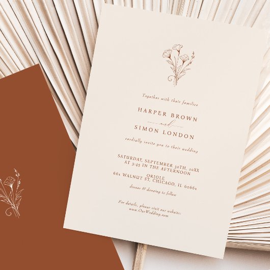 Invitation Boho Minimaliste Mariage en terre cuite