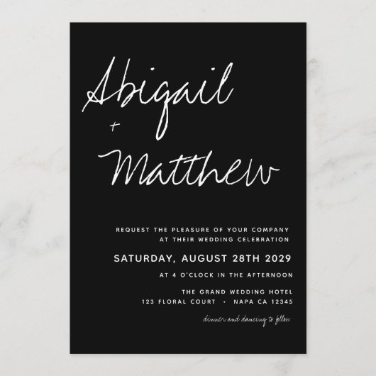 Invitation Boho minimaliste moderne Mariage noir et blanc (Devant)