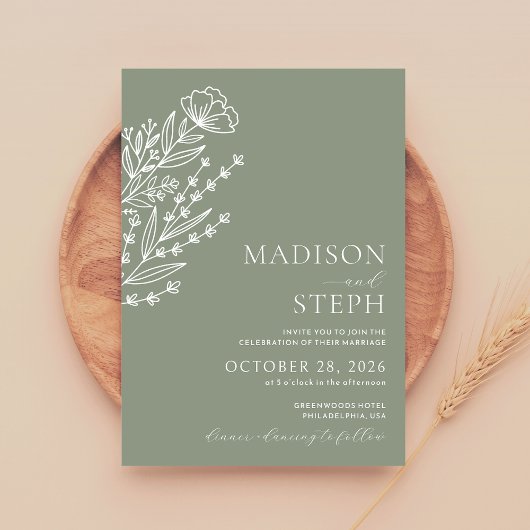 Invitation Boho minimaliste Sage vert Mariage photo
