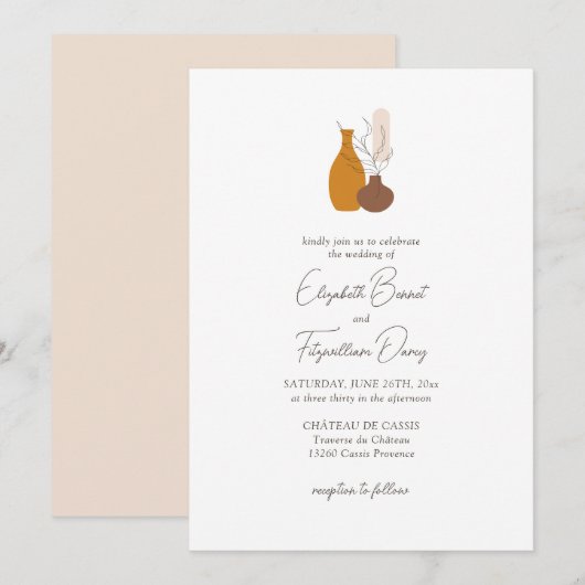 Invitation Boho minimaliste Vases Mariage (Devant / Derrière)