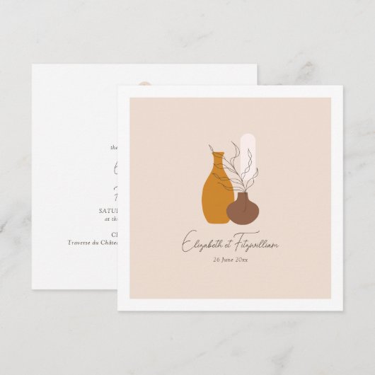 Invitation Boho minimaliste Vases Mariage Carré (Devant / Derrière)