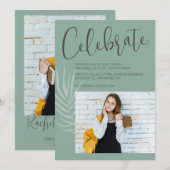 Invitation Boho Minimaliste Vert Sauge Remise des Diplômes (Devant / Derrière)