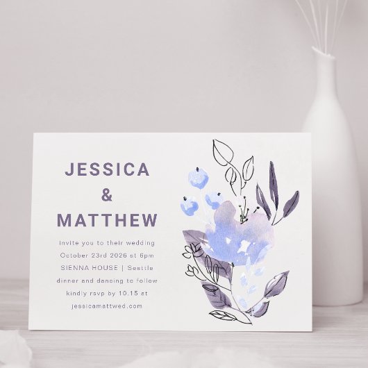 Invitation Boho minimaliste violet Floral simple Mariage