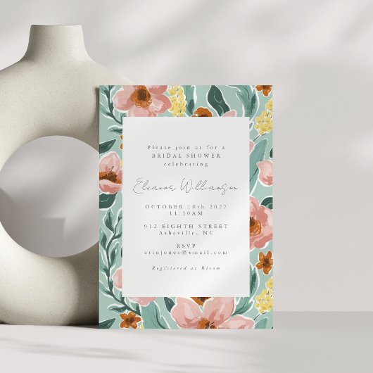 Invitation Boho Mint Sage Green Peint Fête des mariées floral