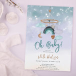 Invitation Boho mobile berceau arc-en-ciel nuages étoiles bab<br><div class="desc">Boho mobile berceau arc-en-ciel nuages étoiles baby shower avec l'illustration mignonne des lunes,  étoiles brillantes,  coeurs et arc-en-ciel en turquoise,  vert,  bleu,  terre cuite sur bleu,  lavande d'aquarelle.</div>