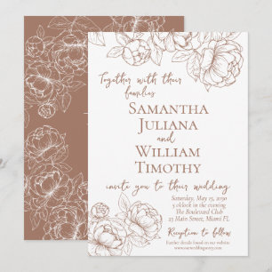 Invitation Boho Mocha Mousse Floral Élégant Mariage moderne