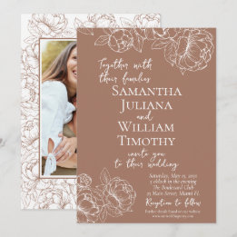 Invitation Boho Mocha Mousse Floral Élégant Mariage Photo