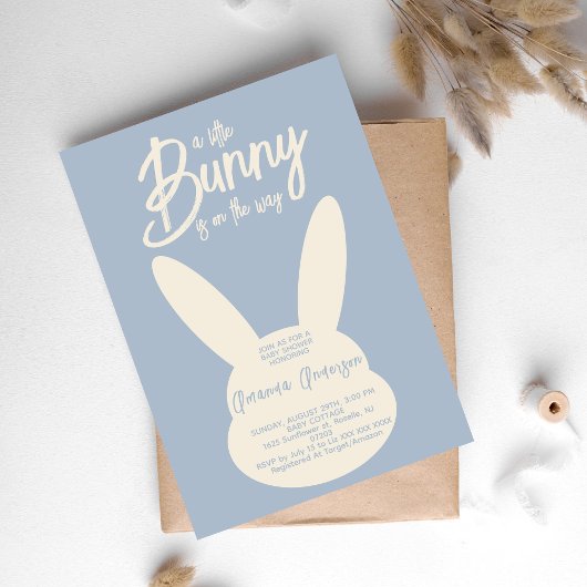 Invitation Boho Modern Blue Bunny Baby Garçon Douche