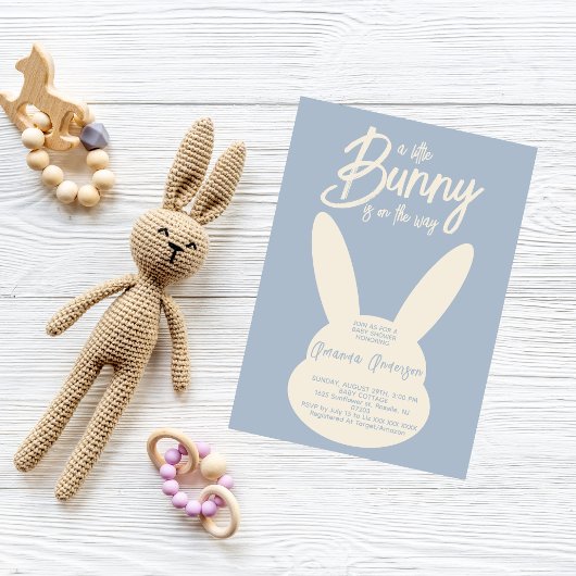 Invitation Boho Modern Blue Bunny Baby Garçon Douche