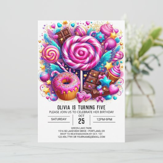 Invitation Boho Modern Candyland Digital Anniversaire (Debout devant)