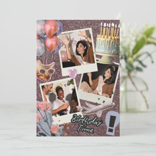 Invitation Boho Modern Custom Photo Collage Anniversaire (Debout devant)