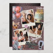 Invitation Boho Modern Custom Photo Collage Anniversaire (Devant / Derrière)