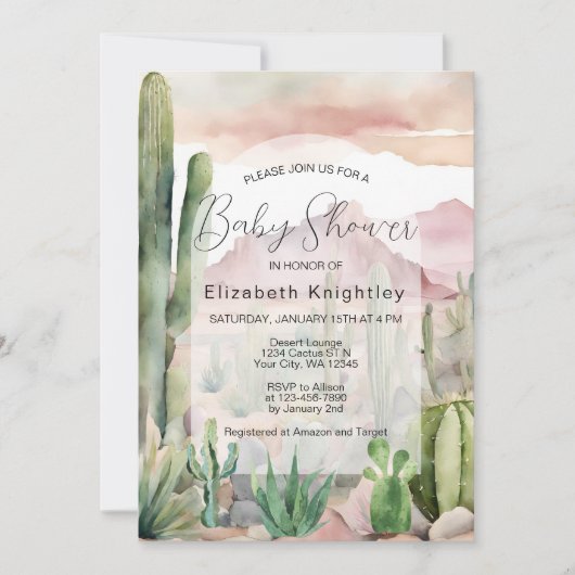 Invitation Boho Modern Desert Nature Baby shower de Cactus (Devant)