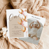 Invitation Boho Modern First Birday Balloons Birthday Photo