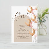 Invitation Boho Modern First Birday Balloons Birthday Photo (Debout devant)