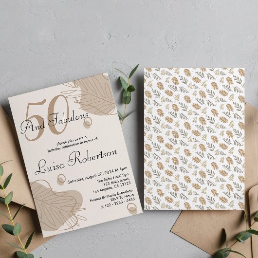 Invitation Boho Modern Leaf Tous les âges Anniversaire