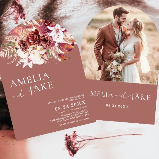 Invitation Boho Modern Rosewood Photo Arch Wedding           