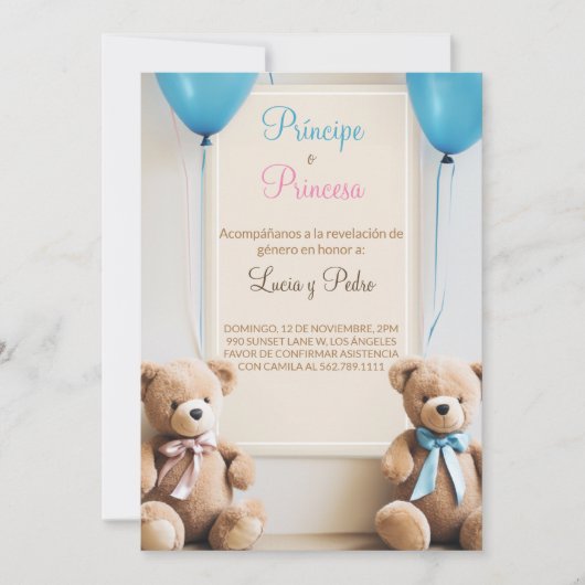 Invitation Boho Modern Teddy Bear Spanish Gender Revela (Devant)