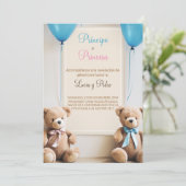 Invitation Boho Modern Teddy Bear Spanish Gender Revela (Debout devant)
