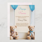 Invitation Boho Modern Teddy Bear Spanish Gender Revela (Devant / Derrière)