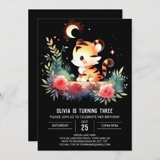 Invitation Boho Modern Tiger Anniversaire (Devant / Derrière)