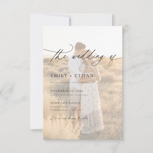 Invitation Boho Modern Vellum Overlay Photo QR Code Wedding (Devant)