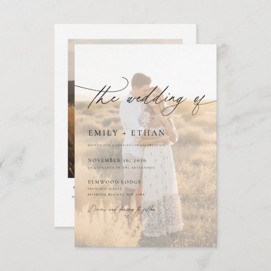 Invitation Boho Modern Vellum Overlay Photo QR Code Wedding (Devant / Derrière)