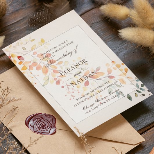 Invitation Boho moderne aquarelle automne Feuilles Mariage