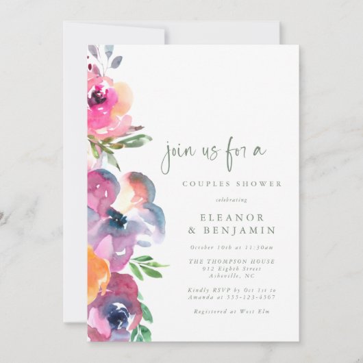 Invitation Boho moderne Aquarelle Couples Couples Douche (Devant)