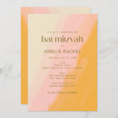 Invitation Boho moderne aquarelle rose Bat mitzvah jaune (Devant / Derrière)