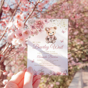 Invitation Boho Moderne Aquarelle Teddy Bear Girl Baby shower