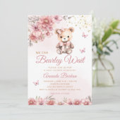Invitation Boho Moderne Aquarelle Teddy Bear Girl Baby shower (Debout devant)