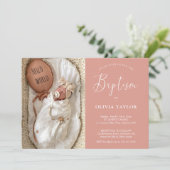 Invitation Boho Moderne Baby Blush Rose Dusty Rose Baptême (Debout devant)