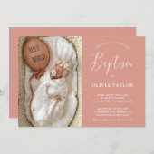 Invitation Boho Moderne Baby Blush Rose Dusty Rose Baptême (Devant / Derrière)