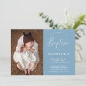 Invitation Boho Moderne bébé Dusty Bleu clair Baptême bleu cl (Debout devant)