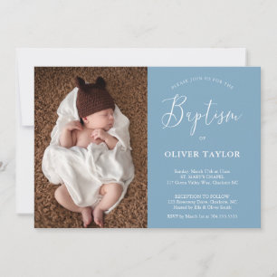 Invitation Boho Moderne bébé Dusty Bleu clair Baptême bleu cl