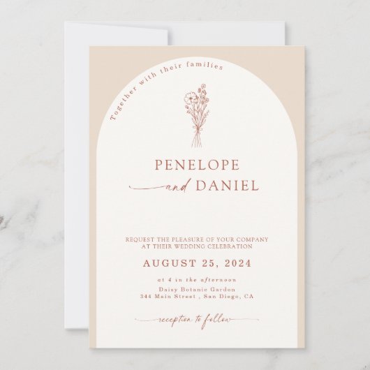 Invitation Boho Moderne Beige Terracotta Script Mariage Arch (Devant)