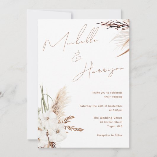 Invitation Boho moderne Blanc Floral Printemps Mariage (Devant)