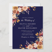 Invitation Boho Moderne Bleu Marine Orange Brûlé Floral Maria (Devant)