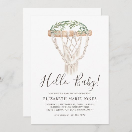 Invitation Boho moderne Boho Rustique verdure Baby shower Mac (Devant / Derrière)