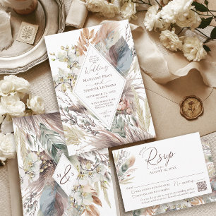 Invitation Boho moderne Chic Aquarelle Pampas Mariage Floral