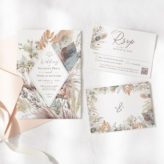 Invitation Boho moderne Chic Aquarelle Pampas Mariage Floral