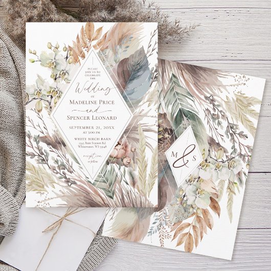 Invitation Boho moderne Chic Aquarelle Pampas Mariage Floral